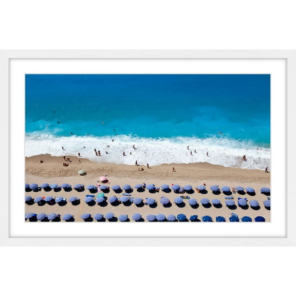 MARMONT HILL - 'Blue Umbrella Rows' Framed Painting Print - Multi-Color 30 x 20