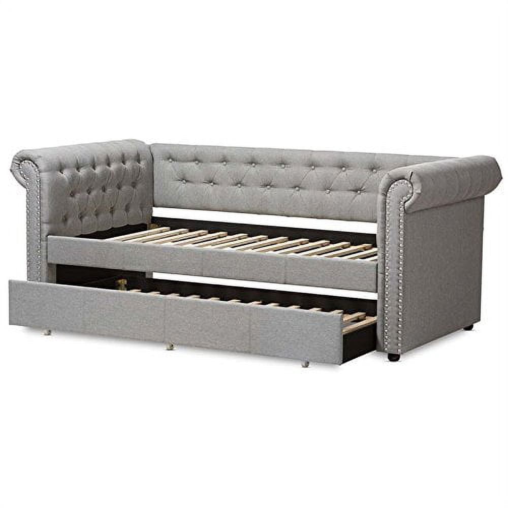 Baxton Studio Mabelle Contemporary Kids Nailhead Trim Twin Size Daybed with Trundle, Gray