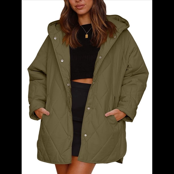Chaqueta Larga con Capucha y Acolchado de Rombos para Mujer, Abrigo de Invierno de Moda, Holgado y de Gran Tamaño, Chaquetas Cálidas de Larga. Verde M