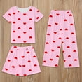 thumbnail image 2 of REDARER Girls Heart Print Pajamas Outfits 3 Piece Short Sleeve Top and Shorts and Pants Soft Comfy Daily Wear for Girls Holiday Family Party Outfit,7-8 Years, 2 of 3