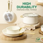 Chef Power 10 Pcs Ceramic Non Stick Cookware Sets, Pots and Pans Set with Stainless Steel Handle, Dishwasher and Oven Safe, Cream White with Light Gold Handle