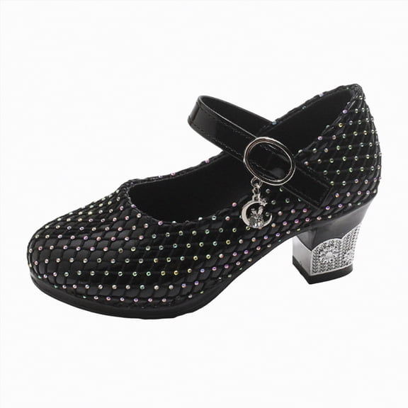 Linfrsh Mary Janes Girls Dress Shoes Rhinestone Flower Girl Ballerina Ballet Flats Mary Jane Wedding Party School Shoes for Toddler Little Kid Big Kid(Black,Size2)
