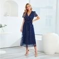 thumbnail image 3 of SWSMCLT Women's Wrap Dress Short Sleeve Summer Evening Gown Dresses Long High Waist V Neck Puff Sleeve Vintage Blue XX-Large, 3 of 4