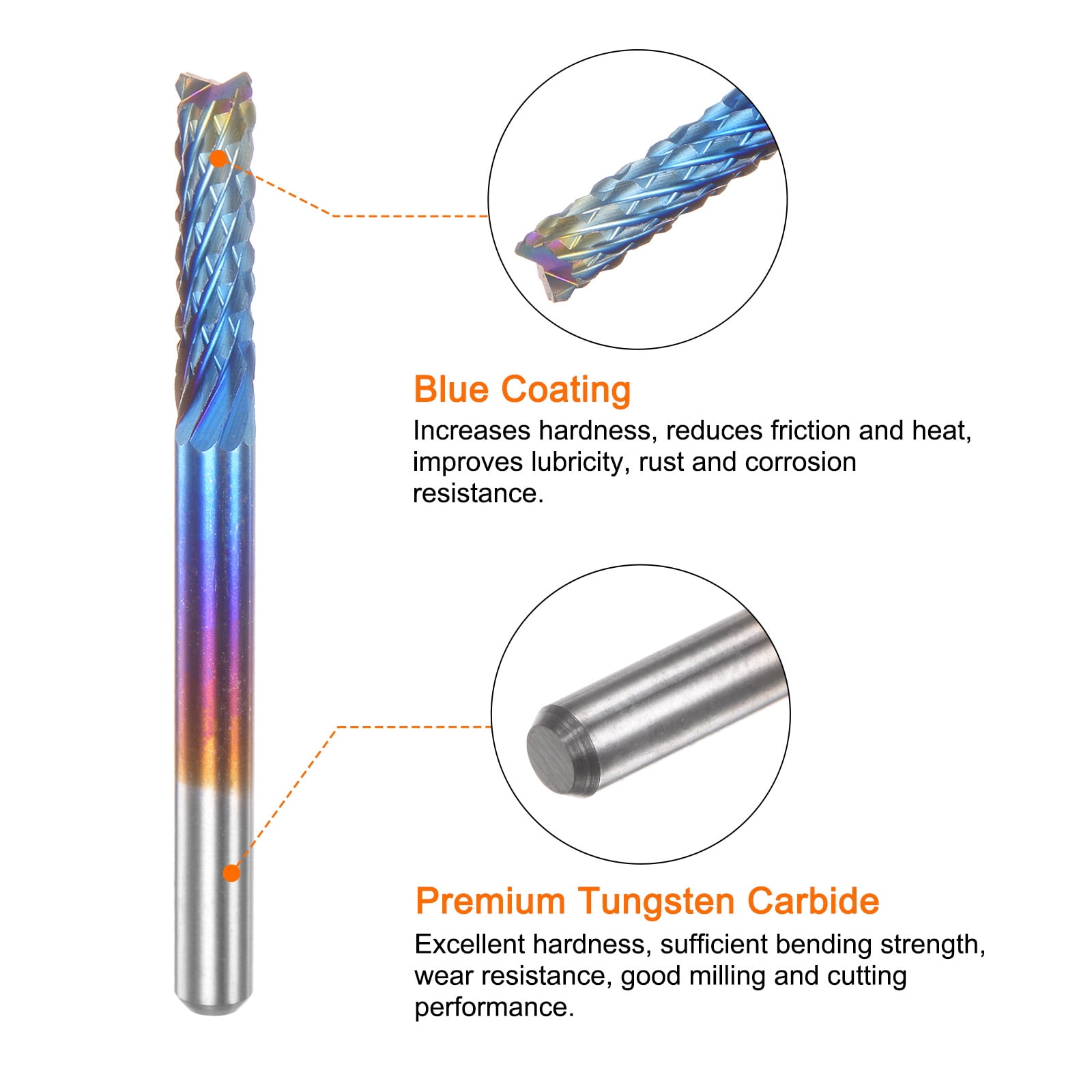 Uxcell 10 Packs 1/8" Shank 3.175mm Tungsten Carbide Blue Coated End Mill CNC Router Bits