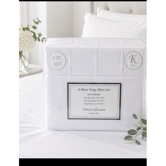 6_piece king size white sheet set Deep Hotel collection bedding set