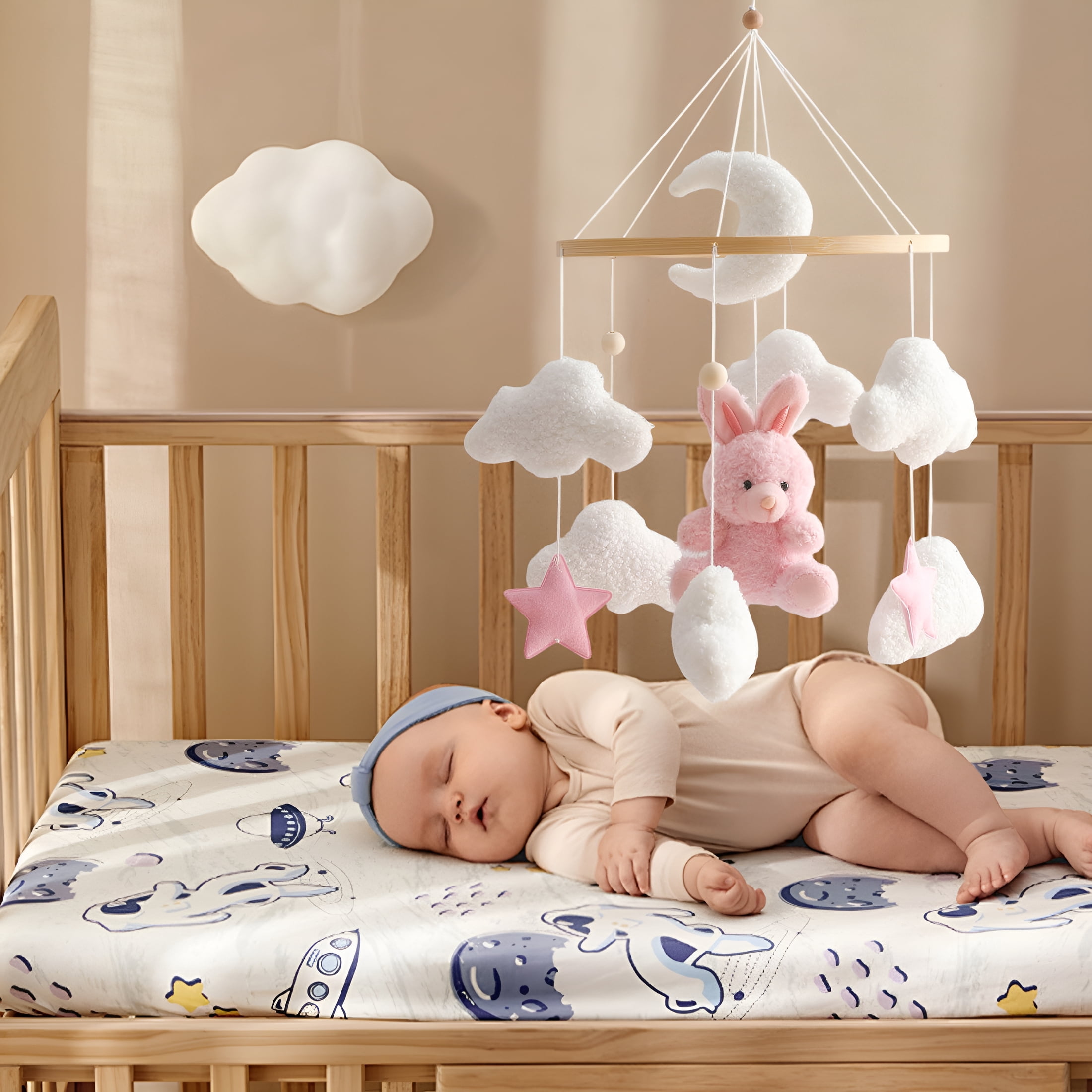 BESTSKY 2026 New Baby Crib Mobile Bunny Nursery Mobile for Boys Girls Mobile Nursery Decor for Infant Bedroom Hanging Baby Mobile for Bassinet Newborn Baby Gift