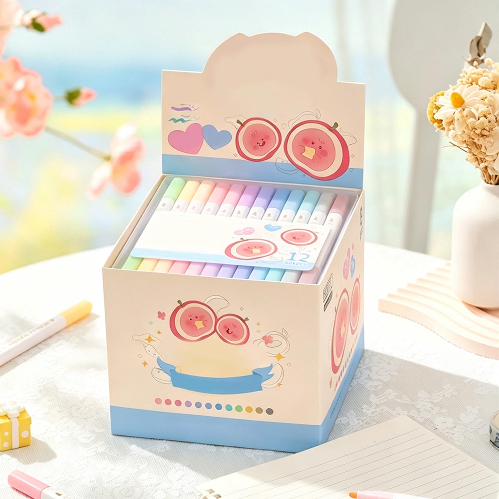Seyotauo Fruit-Scented Dual-Tip Highlighter Set, Pastel Fine Art Markers with Smooth Chisel & Nib, Bright Smudge-Free Acid-Free Ink for Journaling Note-Taking DIY Craft