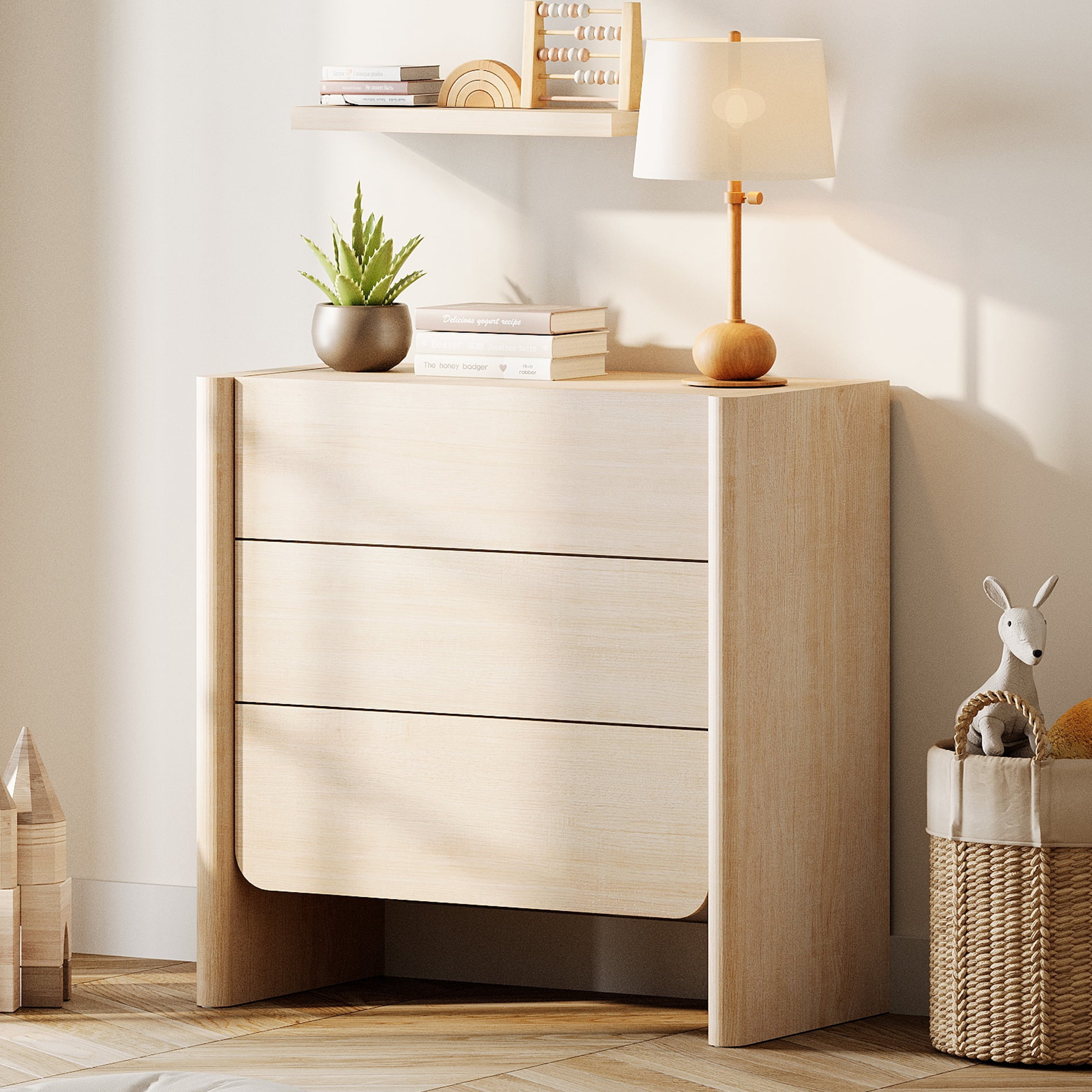 Modern French TV Stand, 31.5-Inch Media Console with 3 Push-to-Open Drawers, Supports TVs up to 36 Inches, Beige