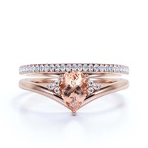 Gorgeous Minimalist 1.75 Carat Pear Cut Morganite And Diamond Moissanite Unique Engagement Ring, Affordable Wedding Ring, One Matching Band In 10K Solid Rose Gold Gift For Her Love, Bridal Ring Set
