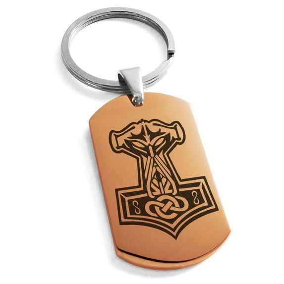Stainless Steel Mjolnir Thor's Hammer Viking Norse Engraved Dog Tag Keychain Keyring
