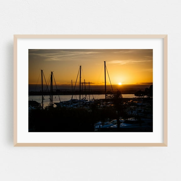 Sunset over the Embarcadero - San Diego California Photography Oak Framed Wall Art Print 12 x 18 inches