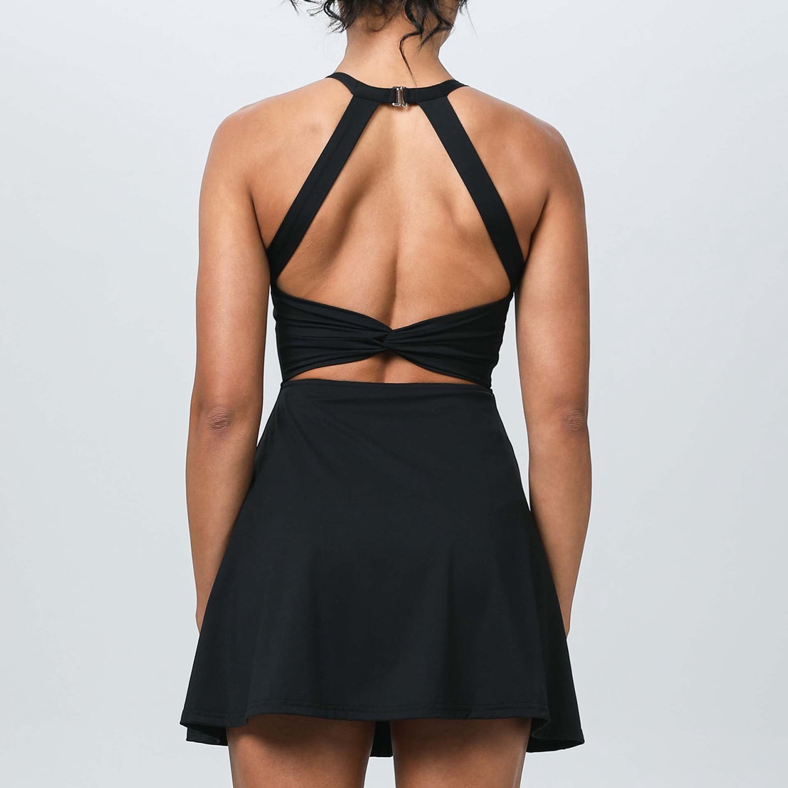 Meichang Tennis Dress for Women with Built-in Shorts Sleeeless Halter Workout Dress A-Line Backless Athletic Golf Dresses