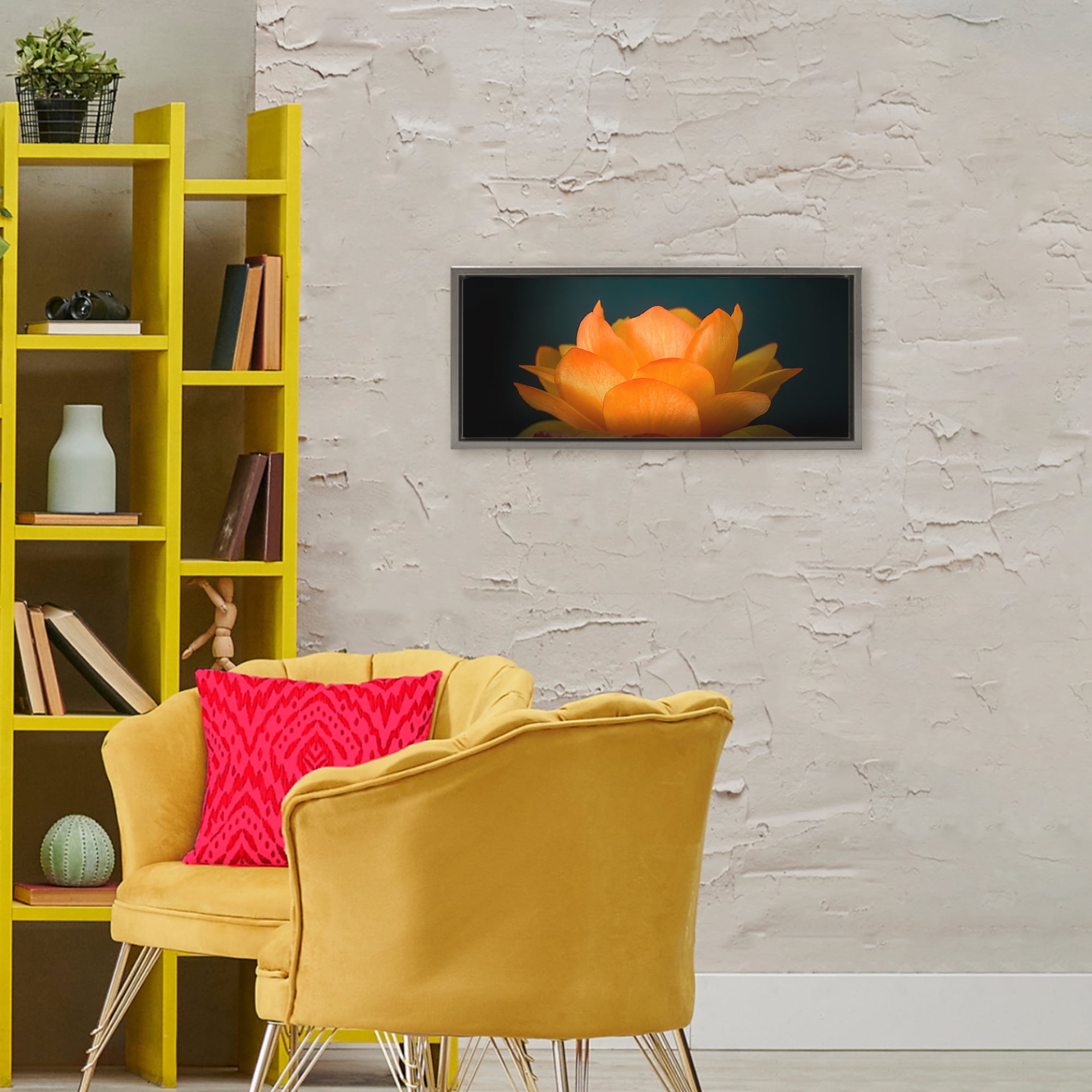 Glowing Orange Lotus Gray Framed Floater Canvas Wall Art, design by Phillip Flowers