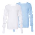 thumbnail image 4 of Jersey de punto con cuello redondo y manga de linterna de color sólido para mujer Abanopi Blanco/Grande, 4 of 7