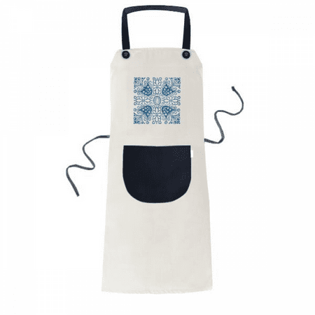 

Talavera Blue Flower Ilustration Pattern Apron Adjustable Bib Cotton Linen BBQ Kitchen Pocket Pinafore