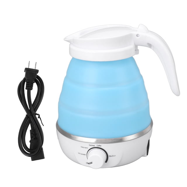 Hervidor eléctrico plegable de 0,6 l, 600 W, resistente al calor, a prueba de herrumbre, hervidor eléctrico portátil para viajes, enchufe estadounidense, 110 V, azul