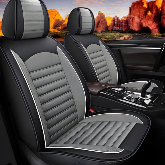 Car Seat Covers Fit for Toyota RAV4 2013-2026 Full Coverage Breathable Faux Leather Anti Slip Durable Easy to Clean Luxury Seat Covers(Black&Gray)