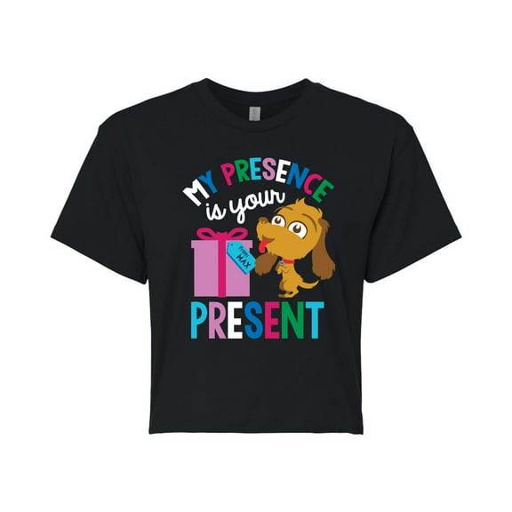 Dr. Seuss The Grinch - Little Grinch - My Presence Is Your Present - Juniors Cropped Cotton Blend T-Shirt