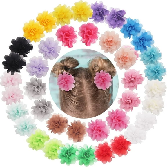JOYOYOÂ 40PCS 2" Chiffon Flower Hair Bows Clips Flower Tiny Hair Clips Fine Hair for Girls Infants Toddlers Set of 20 Pairs