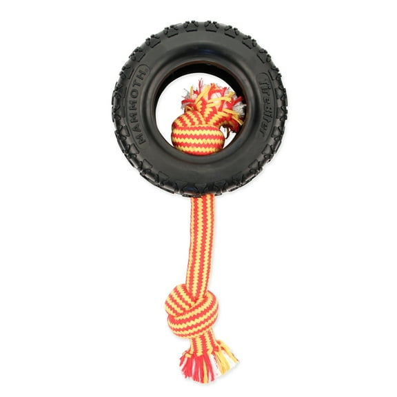 Mammoth TireBiter Advanced Rubber Dog Toy with Cottonblend Assorted Color Rope, Large, 6"