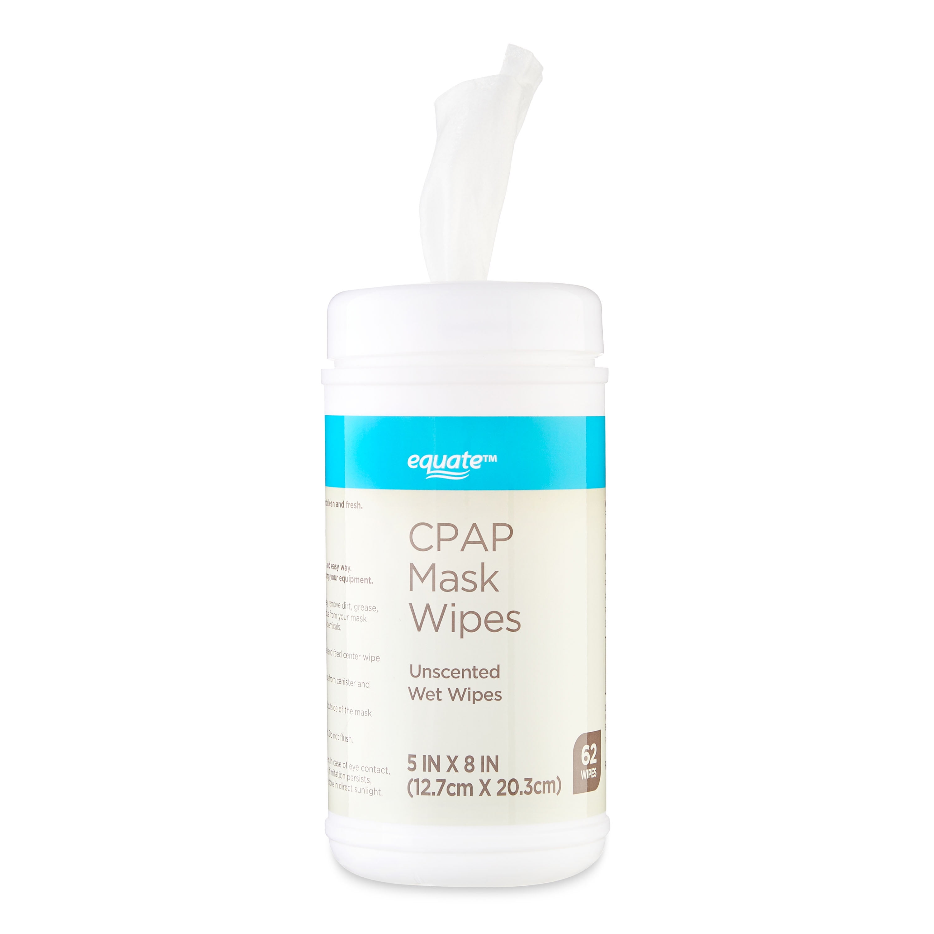 Equate CPAP Cotton Mask Wipes, Unscented and Natural, No Harmful Chemicals,  5"x 8", 62 Count