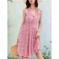 thumbnail image 3 of Robe d'Été Sans Manches Portefeuille à Col en V à Fleurs pour Femme Mini Robe Rose P, 3 of 5