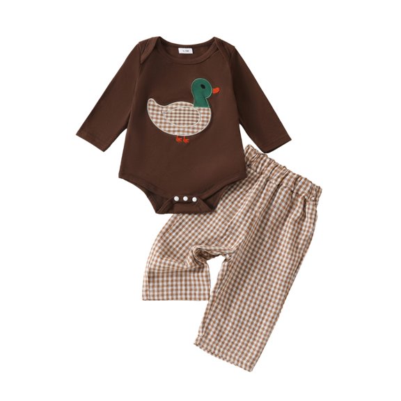 GCETTIC Toddler Baby Christmas Thanksgiving Outfit Boy Girl Fall Turkey/Truck T-Shirt Plaid Pants 2Pcs Winter Clothes 0-3 Months