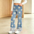 thumbnail image 2 of MuXiKeJi Clothes Baggy Jeans Kids Cute Print Elastic Waist Wide Leg Flared Denim Pants Regular Fit Long Casual Bottoms Girls Jeans Pants, 2 of 8