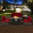 thumbnail image 2 of Costway 6PCS Patio Rattan Furniture Set 42'' Fire Pit Table Cover Sofa Cushion Red, 2 of 10