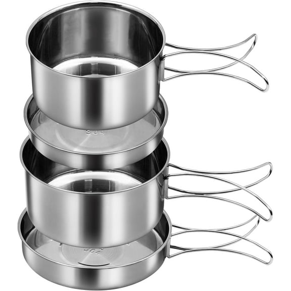 18/8 Stainless Steel Camping Cook Pot Set of 4 pcs, Camping Messware Kit