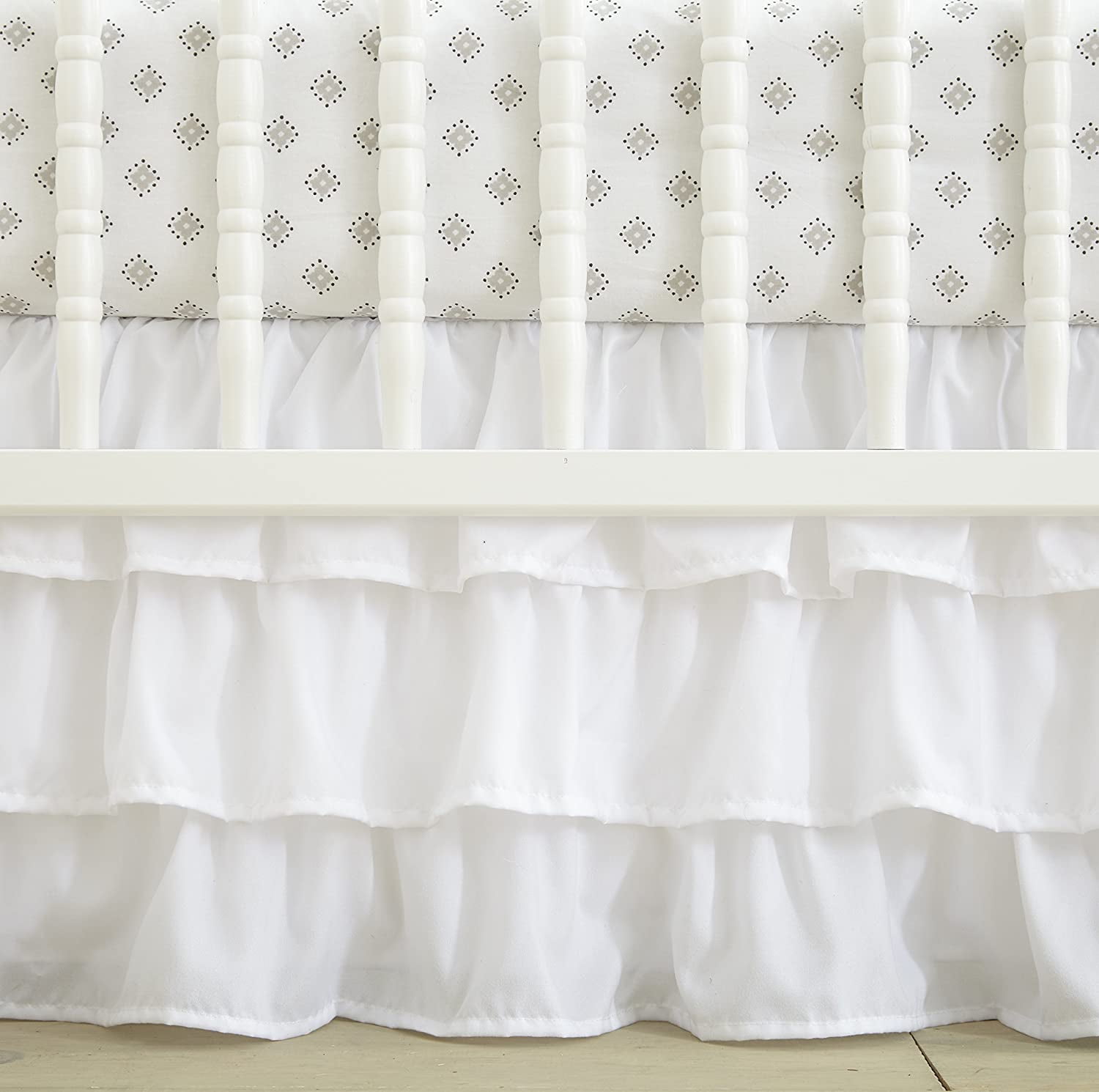 Levtex Baby - Willow Crib Bed Set - Baby Nursery Set - White - Soft Rosette Pintuck - 5 Piece Set Includes Quilt, Fitted Sheet, Diaper Stacker, Wall Decal & Crib Skirt/Dust Ruffle
