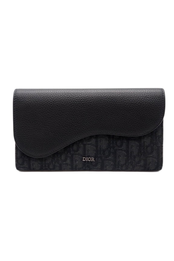 Pre-Owned Christian Dior Dior Oblique Jacquard Grained Calfskin Saddle Long Wallet 2ADBC321YKS...