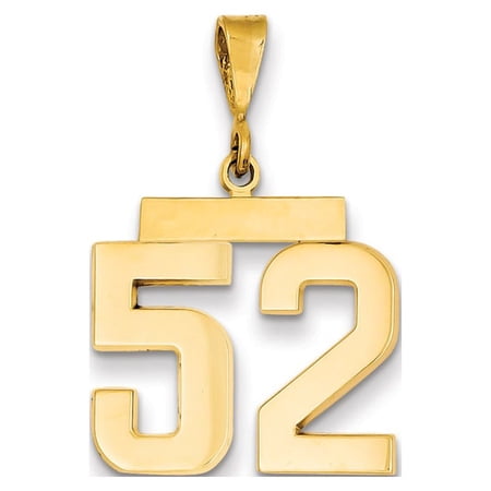 Real 14kt Yellow Gold Medium Polished Number 52 Charm Pendant; for Adults and Teens; for Women and Men