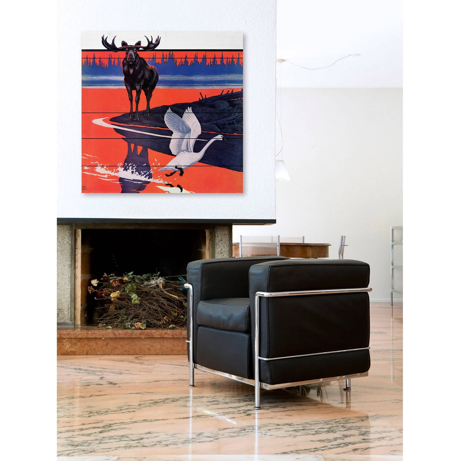 Marmont Hill "Moose Reflection" Painting Print on White Wood