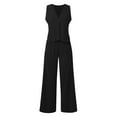 thumbnail image 4 of Riforla Women's 2 Piece Cotton Casual Outfits Womens Button Sleeveless Vest Shirt Straight Wide Leg Trousers with Pockets 2 Piece Sets for Women Black L, 4 of 6