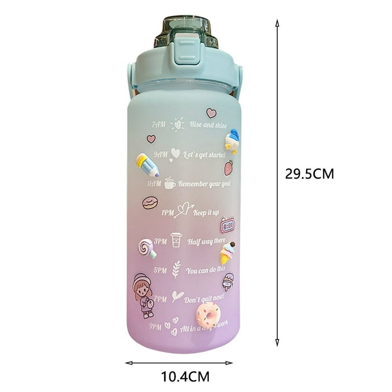 2L Sports Water Bottle Large capacity Straw Time Gradient Water