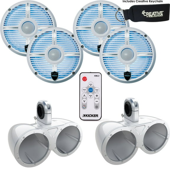 Two Pairs of Wet Sounds REVO6-XWW White 6.5" LED Speakers in KMTED White Enclosures with KMLC LED Controller