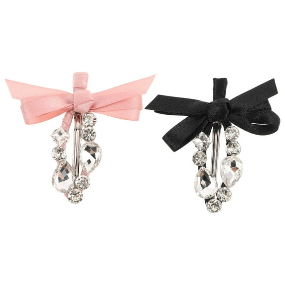UPOUART Small Bowknot Barrettes For Women Chic Decorative Accessory With Rhinestones 2Pcs