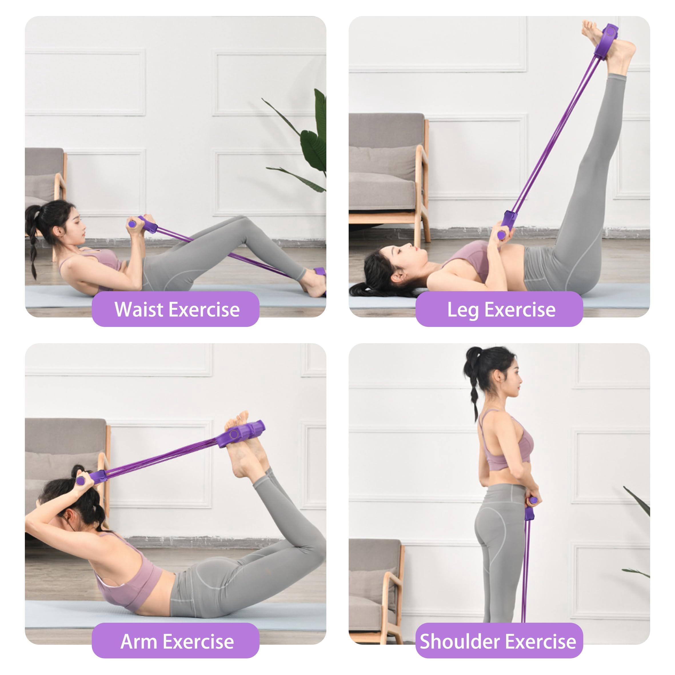 Pedal Resistance Bands with Handles, Multi-Function Tension Rope Band & Pedal Puller Resistance Band for Abdomen/Waist/Arm/Leg Stretching Slimming Training