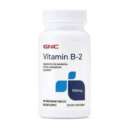 GNC Vitamin B-2 100mg, 100 Tablets, Metabolizes Fats, Carbohydrates and Proteins
