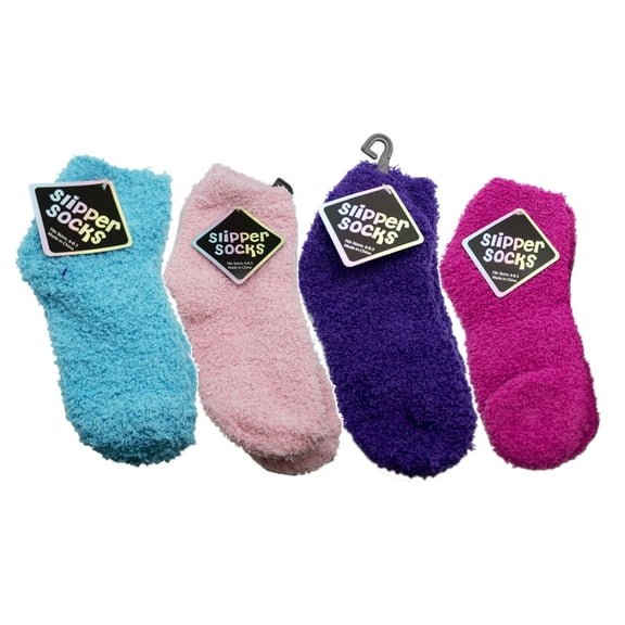 Assorted Color Fuzzy Slipper Socks (3 Pairs, Size 6-8.5)