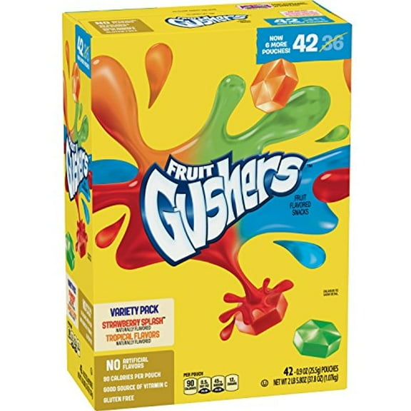 Betty Crocker Fruit Gushers, RE32 Strawberry Splash and Tropical, 0.9 Ounce (Pack of 42)
