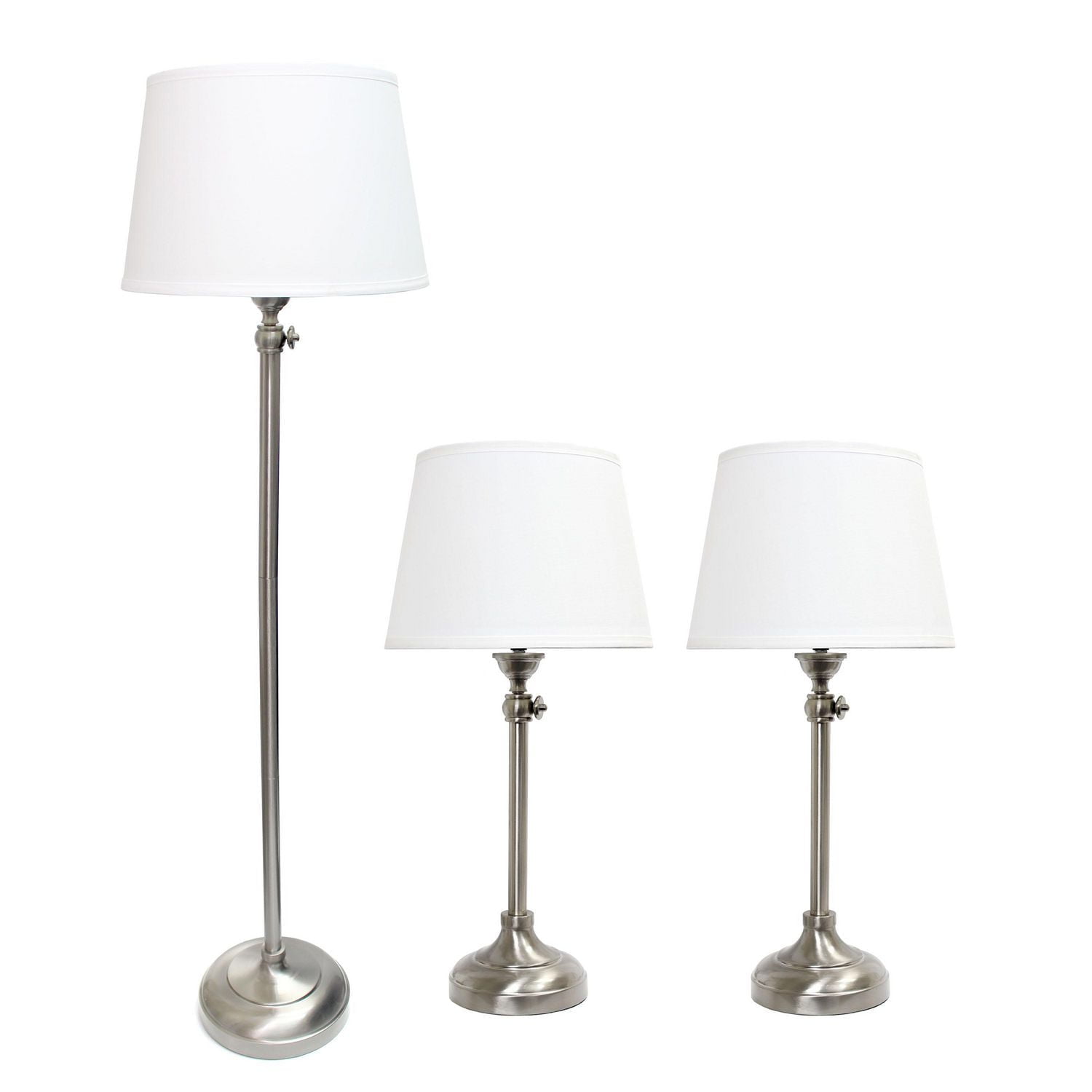 Elegant Designs Brushed Nickel Adjustable 3 Pack Lamp Set (2 Table Lamps, 1 Floor Lamp)