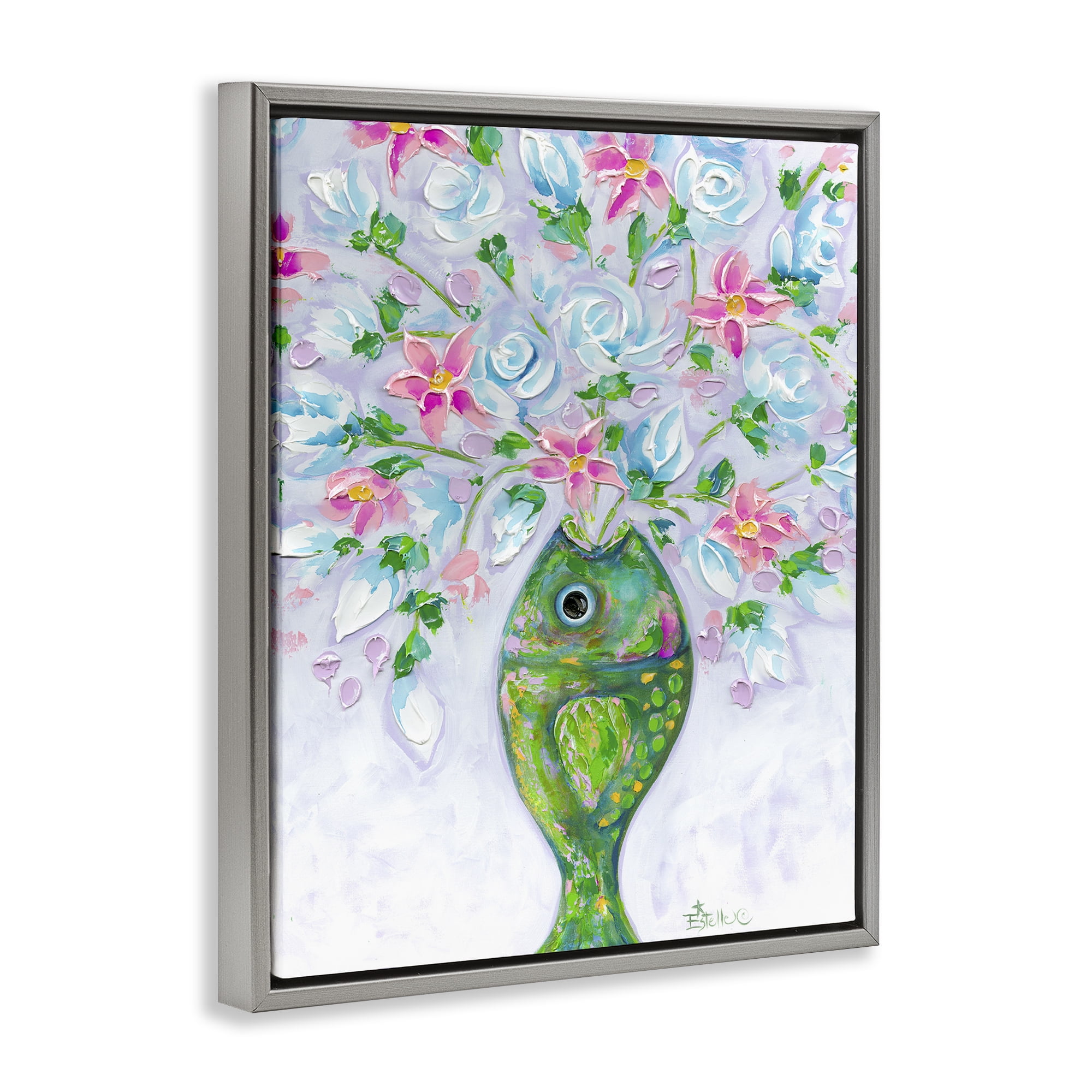 Stupell Industries Nautical Fish Bouquet Botanical & Floral Painting Gray Floater Framed Art Print Wall Art, 25 x 31