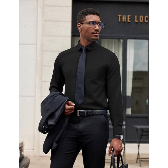 COOFANDY Men Button Down Dress Shirts Long Sleeve Formal Shirt Untucked Polyester Shirt