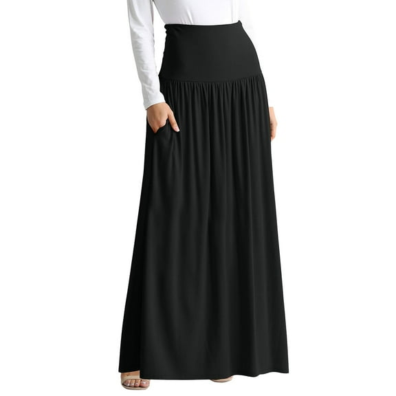 GEWSEY Maxi Skirts for Women Ankle Length Skirt Casual Long Skirt High Waisted Maxi Skirt Reg and Plus Size Skirt Long Skirt (Black, M)