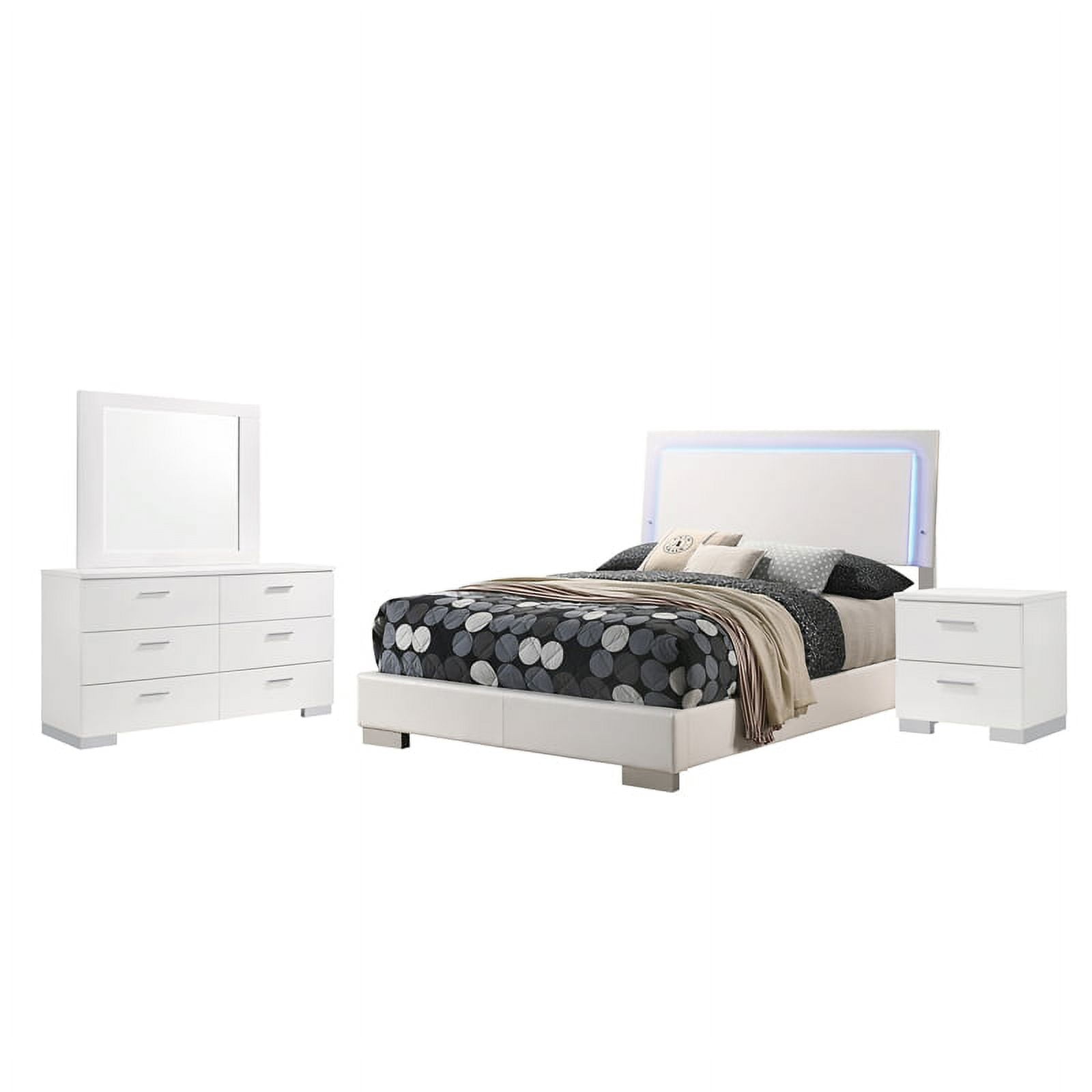 Coaster Company Felicity 4-Piece Contemporary Wood Full Bedroom Set, Glossy White