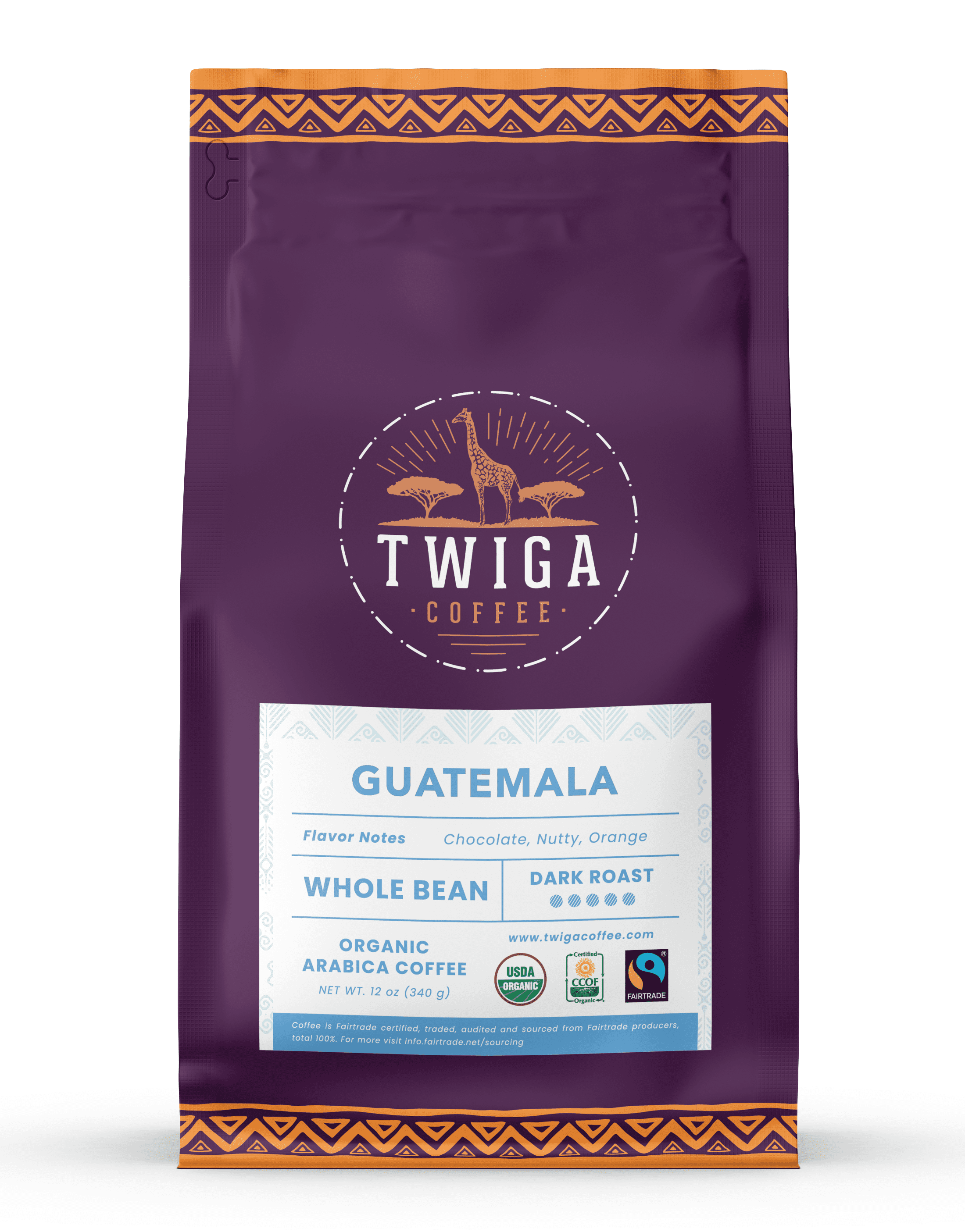 Guatemala Coffee | USDA Organic | Fairtrade | Dark Roast | Whole Bean | 12 oz | Twiga Coffee