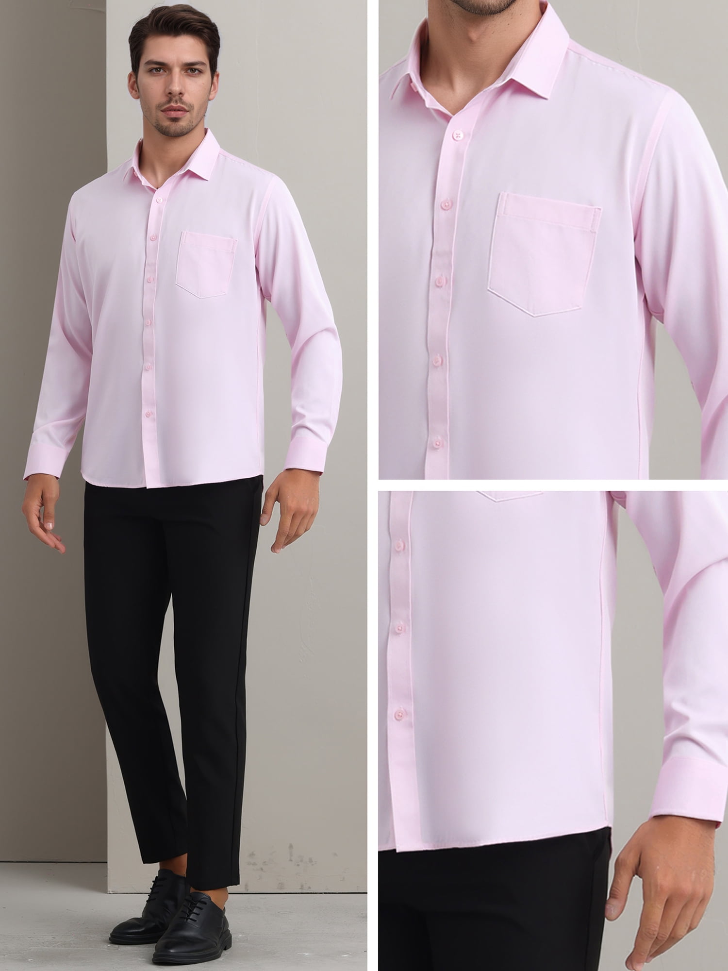 Unique Bargains Men's Long Sleeve Regular Fit Business Button Down Formal Shirt M Pink