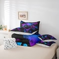 thumbnail image 6 of jejeloiu Cartoon Gamepard 7 Pieces Bedding Comforter Set,Watercolor Splashing Ink Full Bedding Set,Blue Purple Honeycomb Fitted Sheet Flat Sheet For Boys Kids,Luxury Bedroom Decor Reversible, 6 of 8